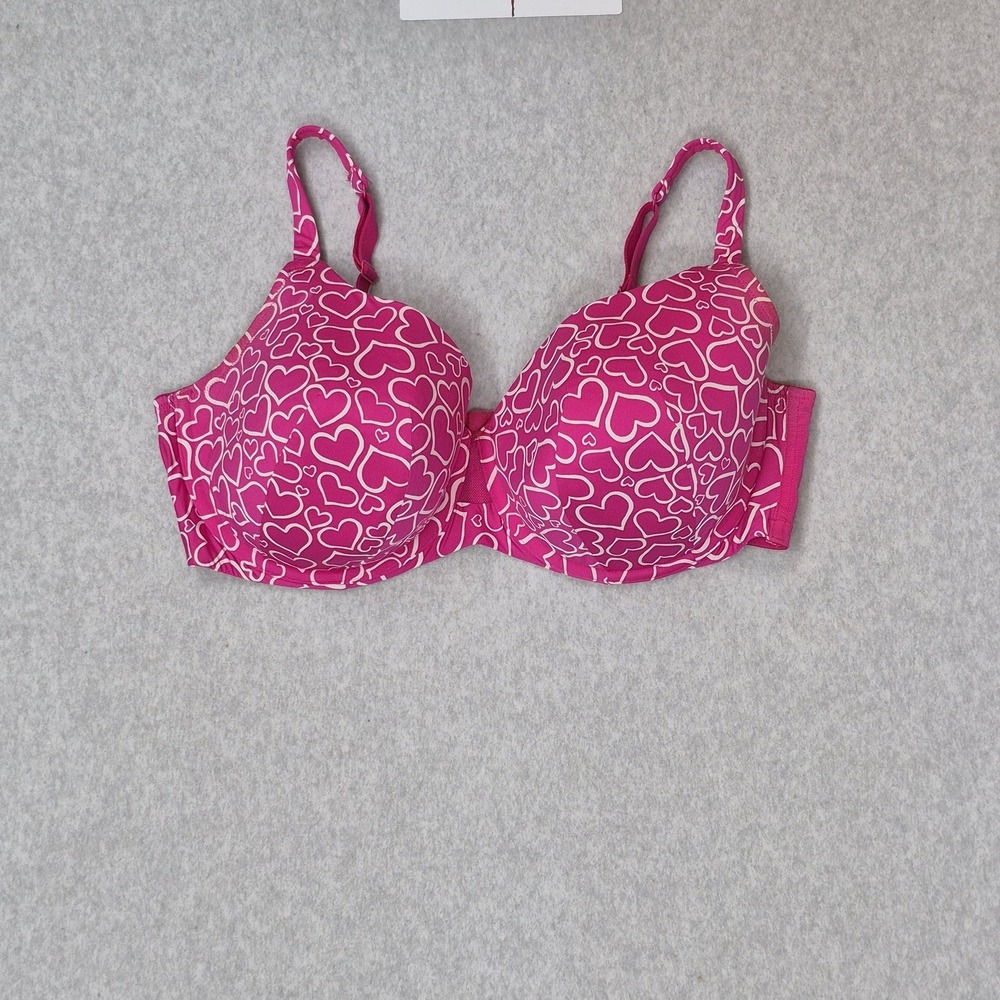 Cacique Women Bra 42DDD Pink Geometric Hearts Underwired Adjustable Straps READ